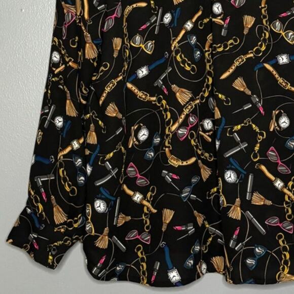 APT 9 XL Blouse Black Roll Tab Sleeve Beauty Chain Accessories Button Pockets - Picture 7 of 8